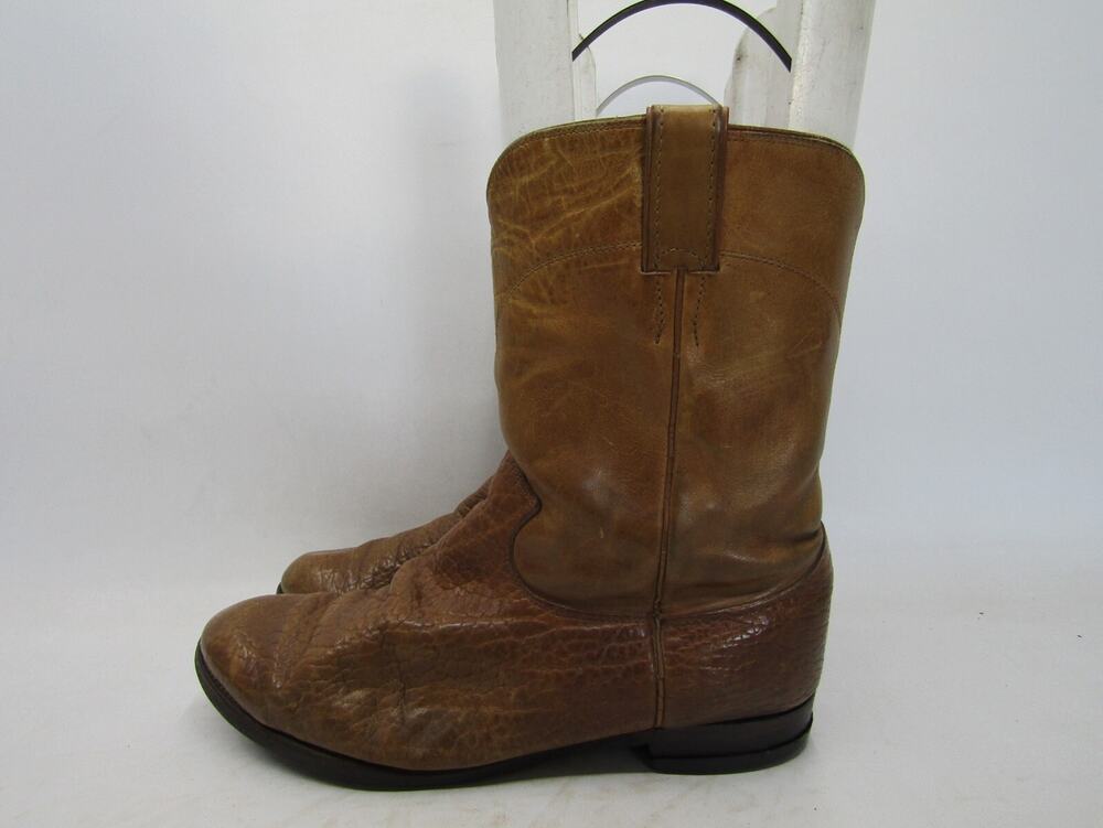Justin Mens Size 10.5 EE Brown Leather Bullhide Cowboy Western Boots